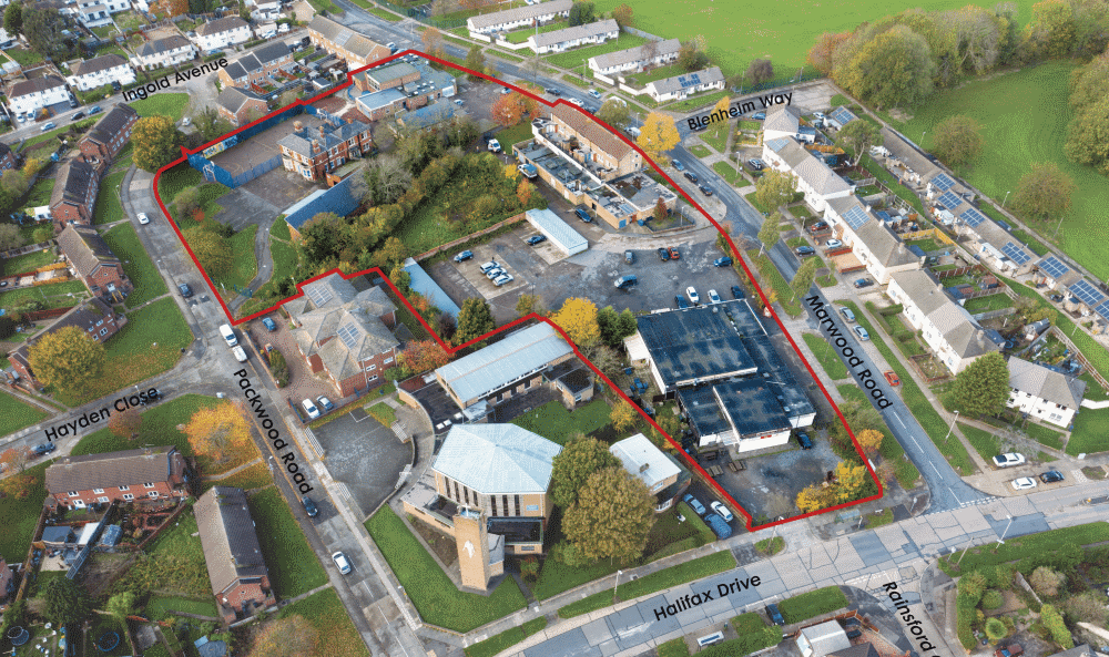 This image: an aerial photo of Stocking Farm Neighbourhood Centre today, with the red line boundary superimposed over the top.
										 The map: The map is a bird's eye view of aerial imagery of the Neighbourhood Centre, which is split into shapes of various
										 colours representing how the site is parcelled up in the proposals. The map key below has more information.
										 There are also interactive map markers which describe how the previous engagement feedback has informed these plans.
										 The following sections on the website will provide further detail.